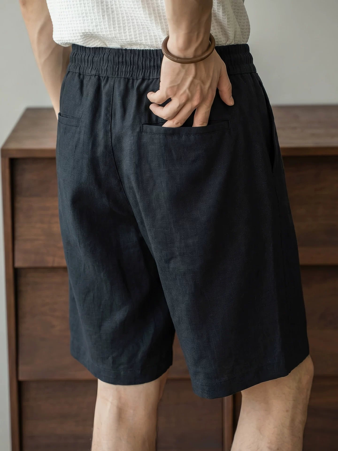 Old Money Lyocell Linen Drawstring Shorts - NAVYBLUE