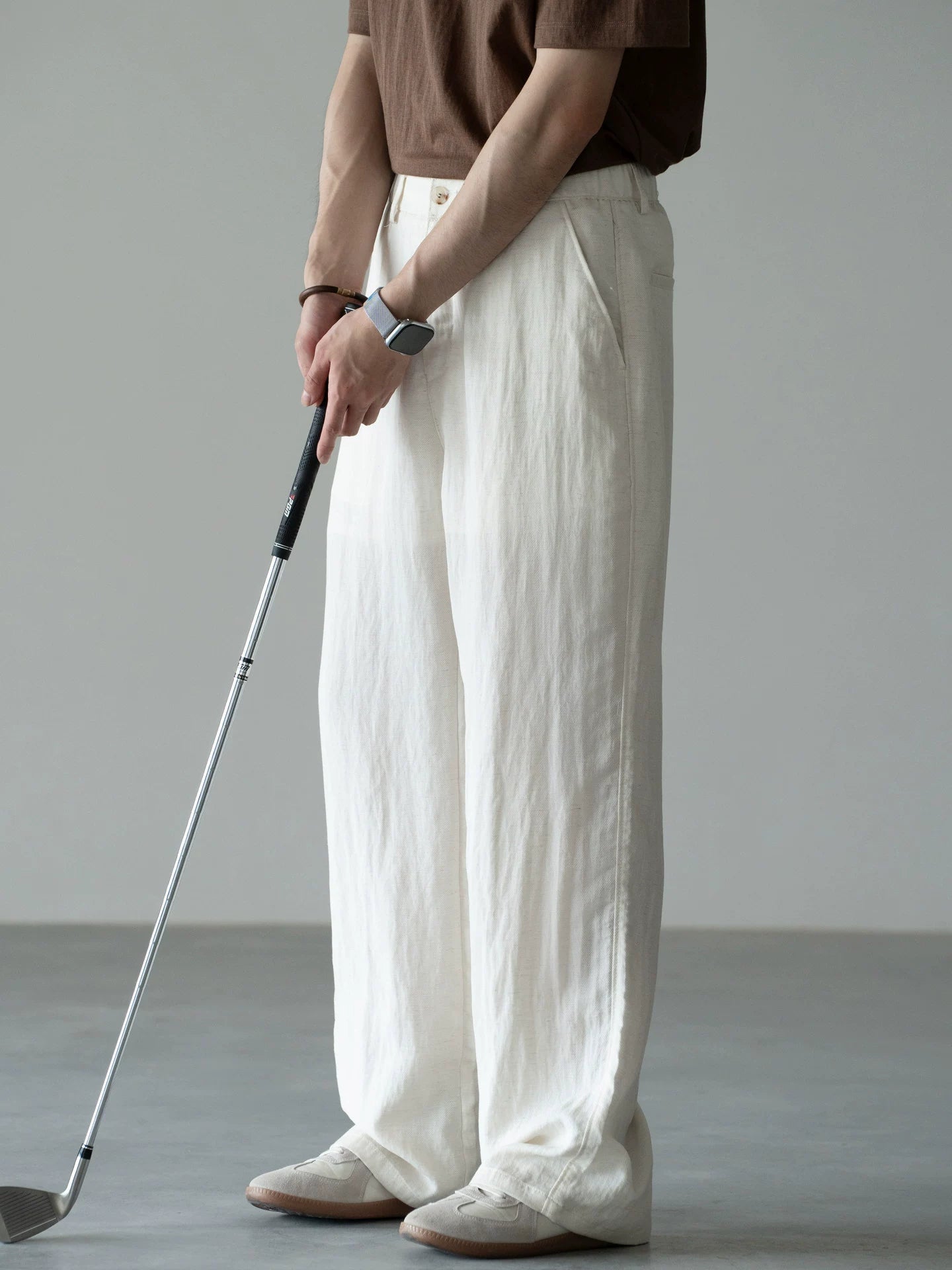 Old Money Linen Lyocell Textured Trousers - APRICOT