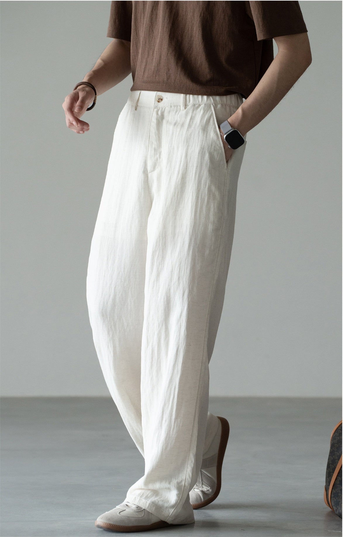 Old Money Linen Lyocell Textured Trousers - APRICOT