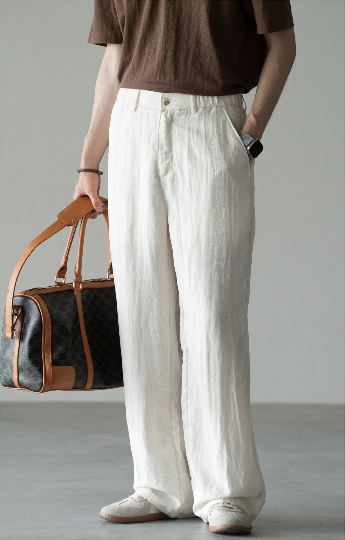 Old Money Linen Lyocell Textured Trousers - APRICOT