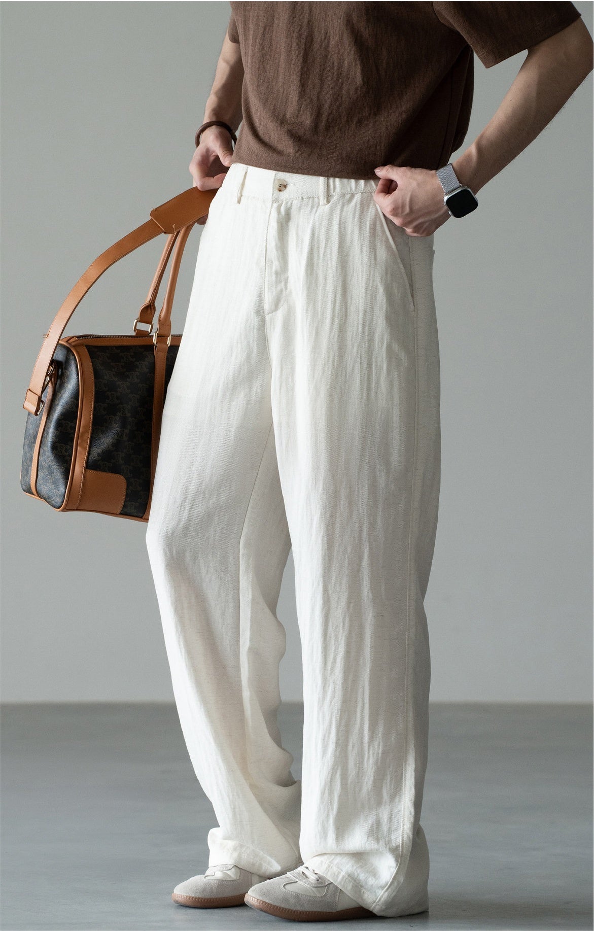 Old Money Linen Lyocell Textured Trousers - APRICOT