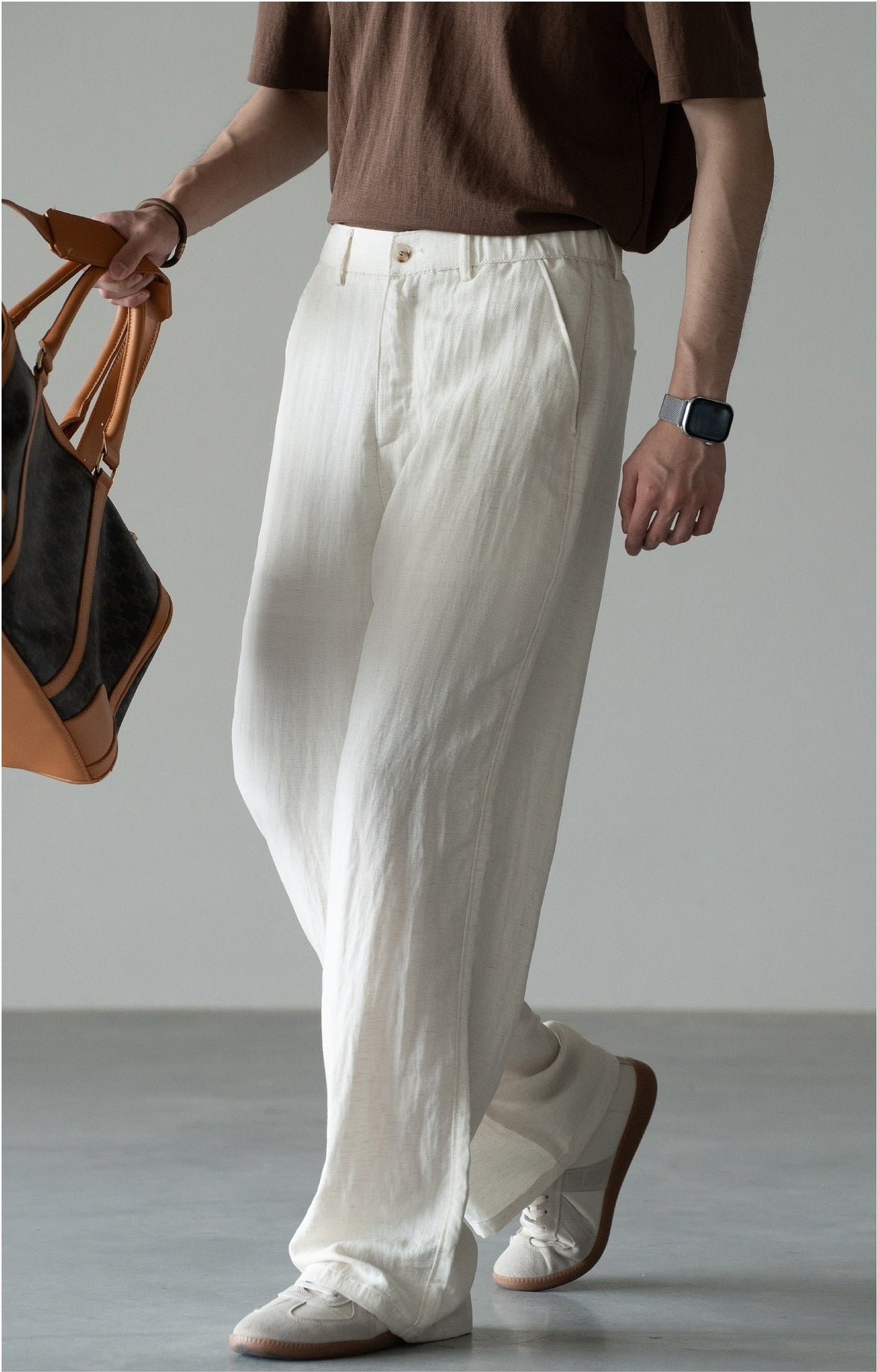 Old Money Linen Lyocell Textured Trousers - APRICOT