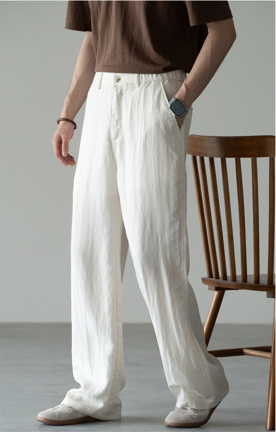 Old Money Linen Lyocell Textured Trousers - APRICOT
