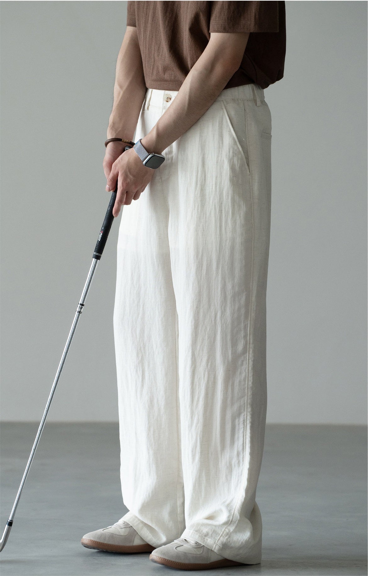 Old Money Linen Lyocell Textured Trousers - APRICOT