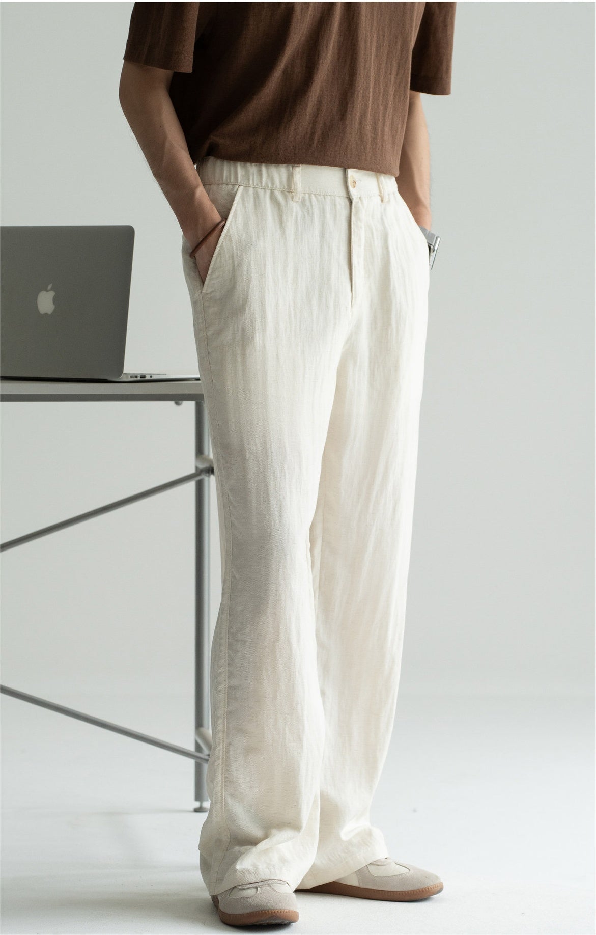 Old Money Linen Lyocell Textured Trousers - APRICOT