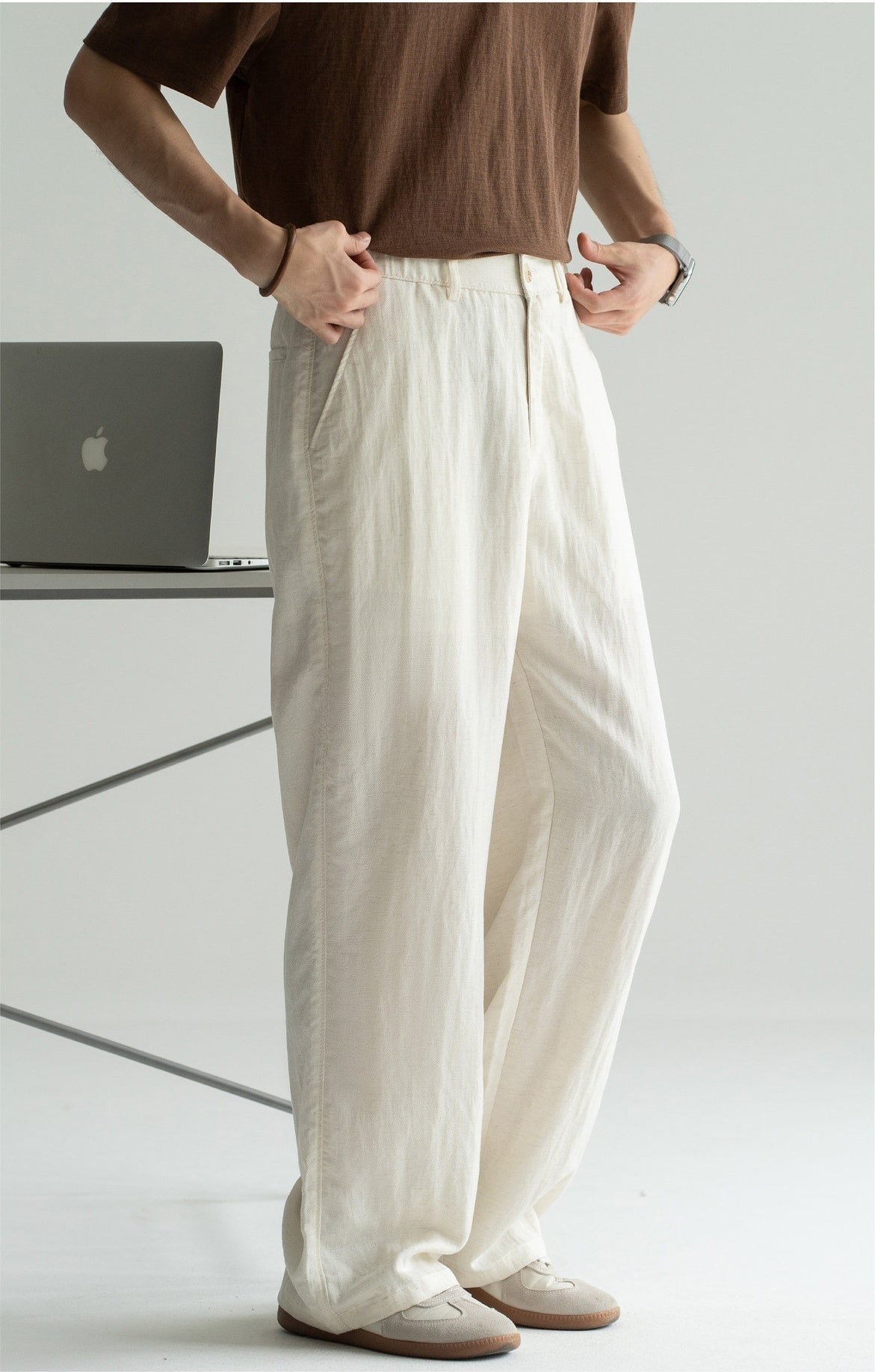 Old Money Linen Lyocell Textured Trousers - APRICOT