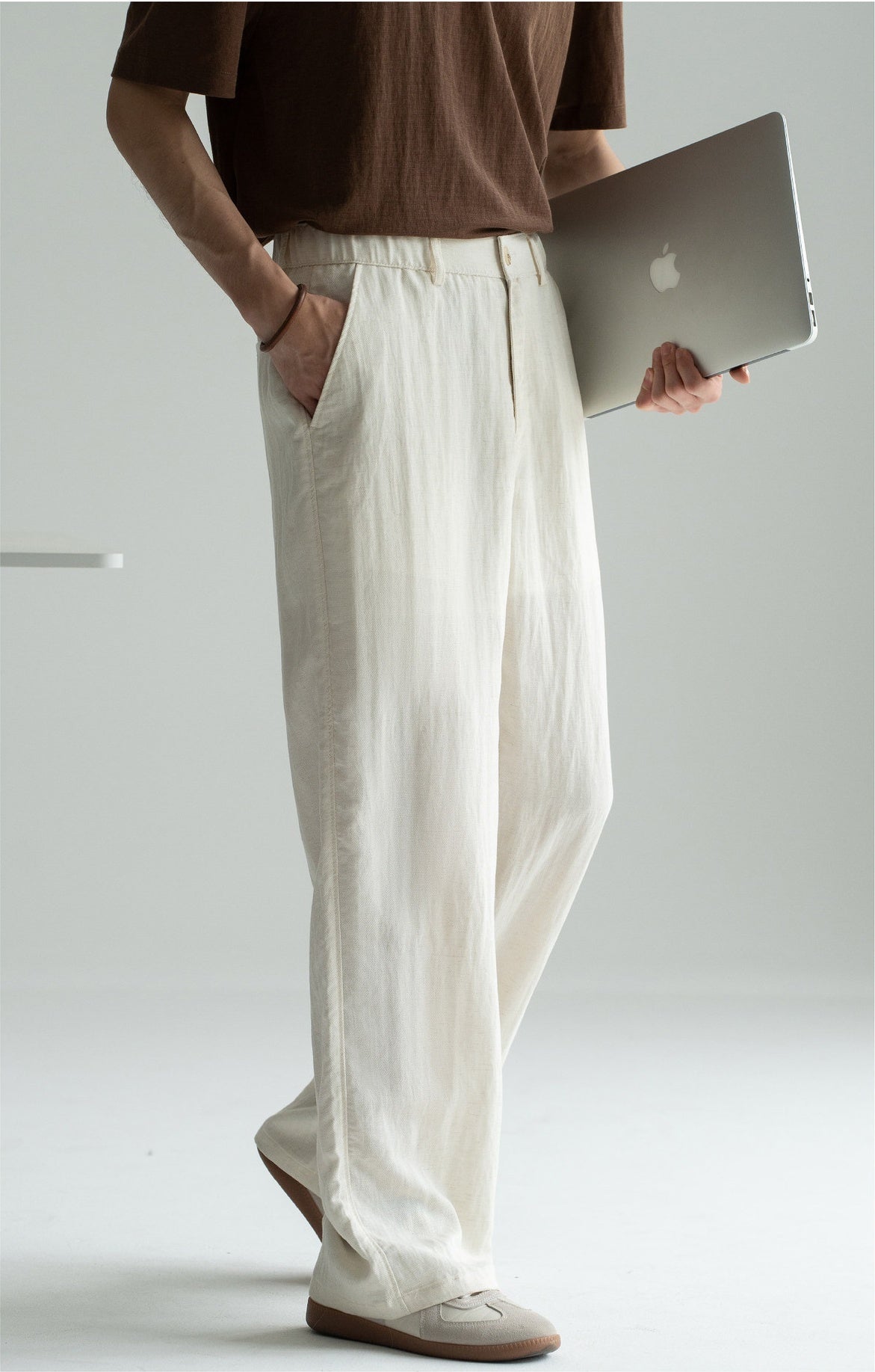 Old Money Linen Lyocell Textured Trousers - APRICOT
