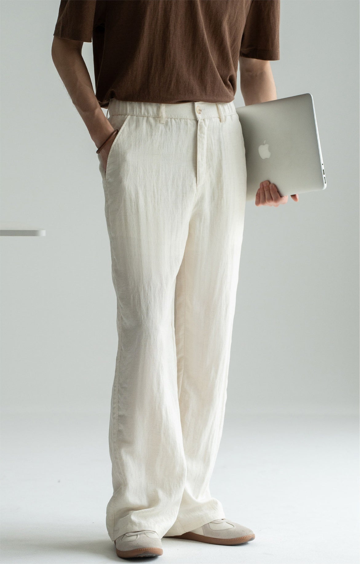 Old Money Linen Lyocell Textured Trousers - APRICOT