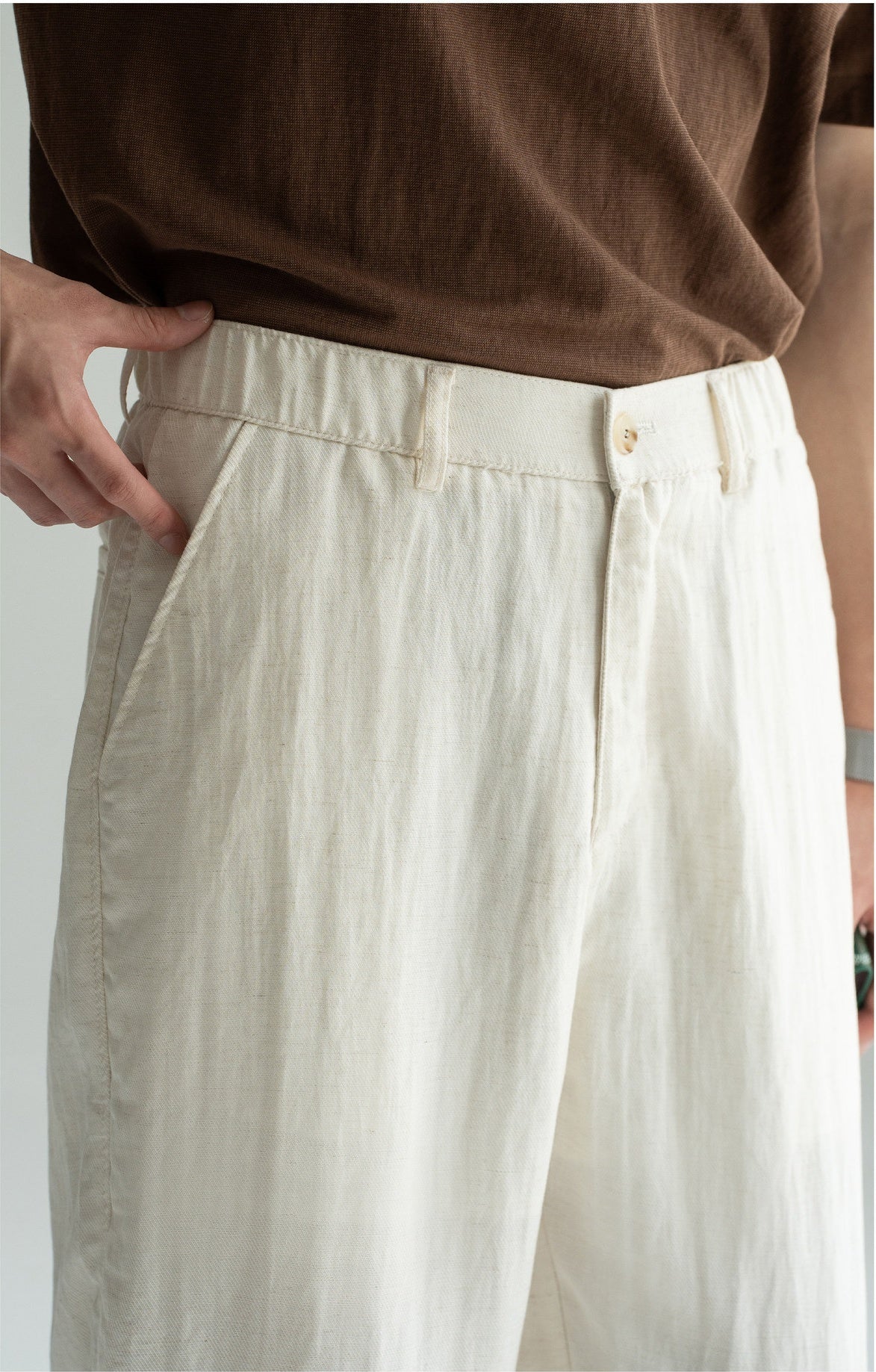 Old Money Linen Lyocell Textured Trousers - APRICOT