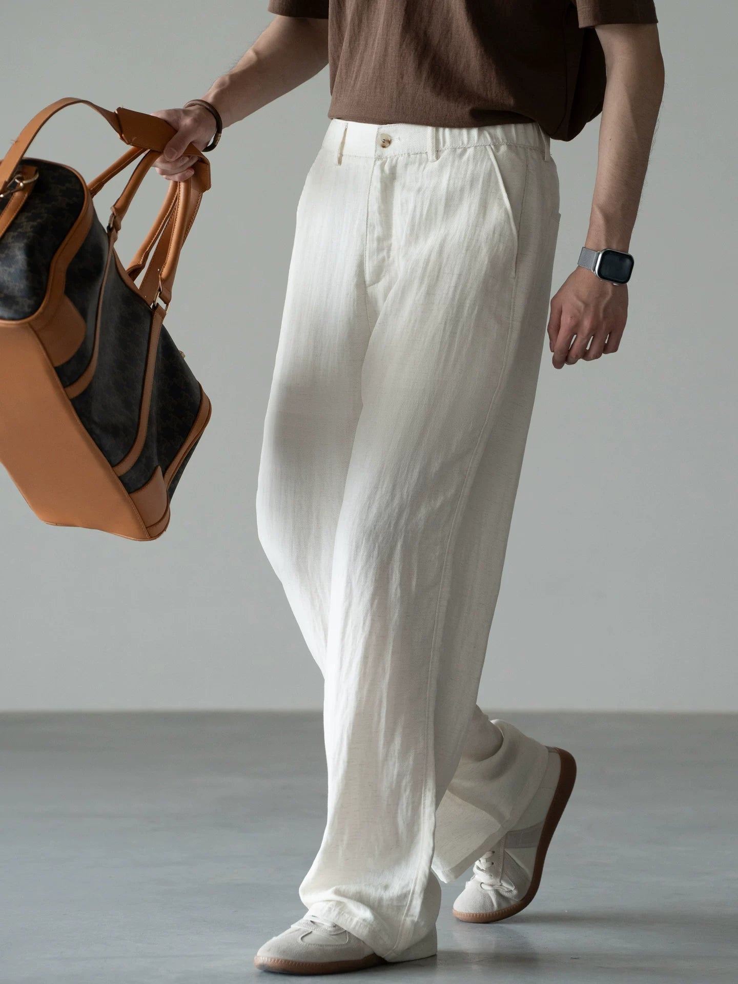 Old Money Linen Lyocell Textured Trousers - APRICOT