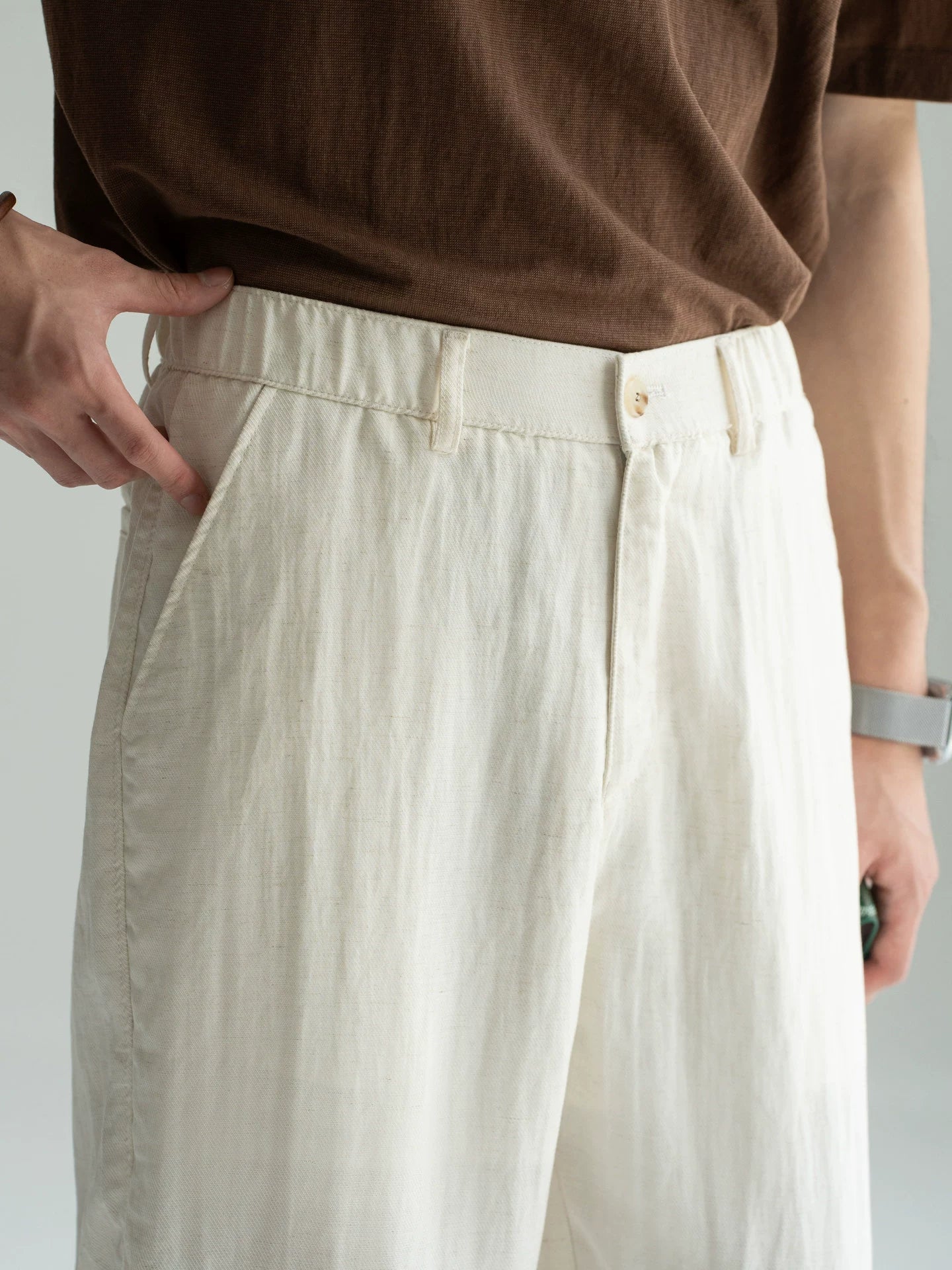 Old Money Linen Lyocell Textured Trousers - APRICOT