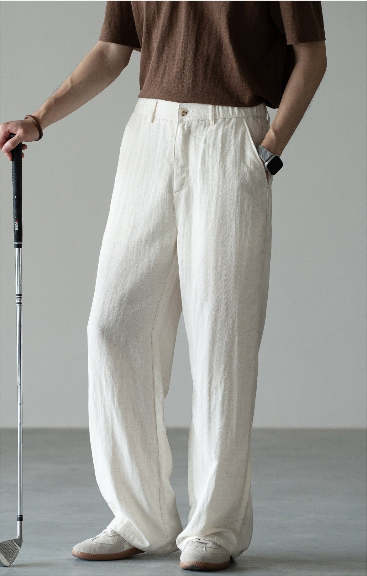 Old Money Linen Lyocell Textured Trousers - APRICOT