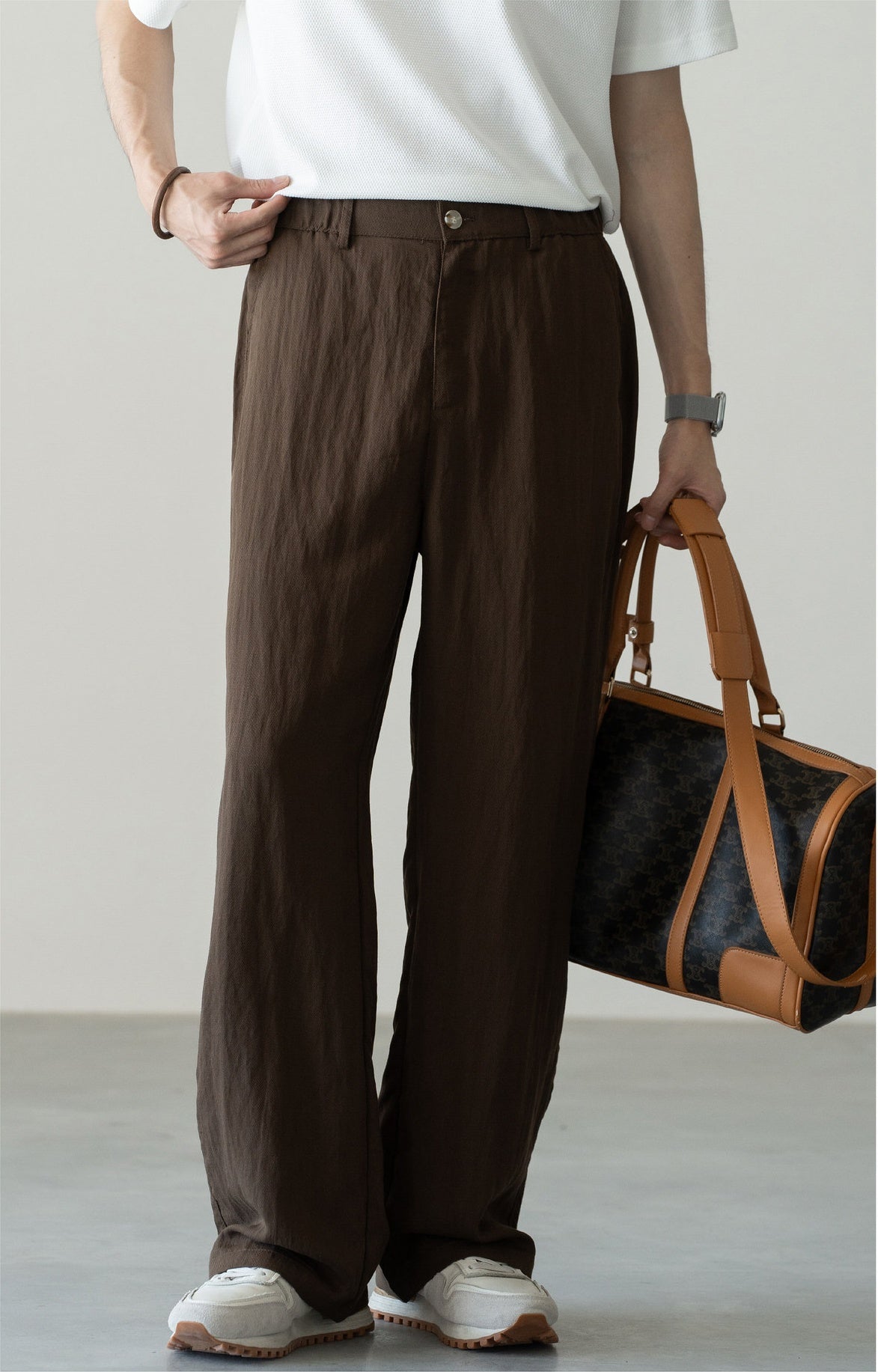 Old Money Linen Lyocell Textured Trousers - COFFEE