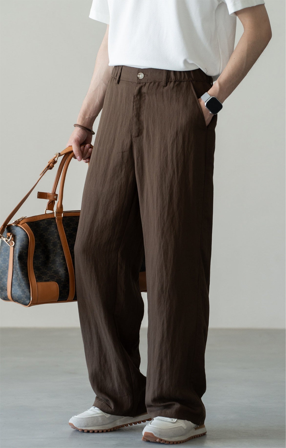 Old Money Linen Lyocell Textured Trousers - COFFEE