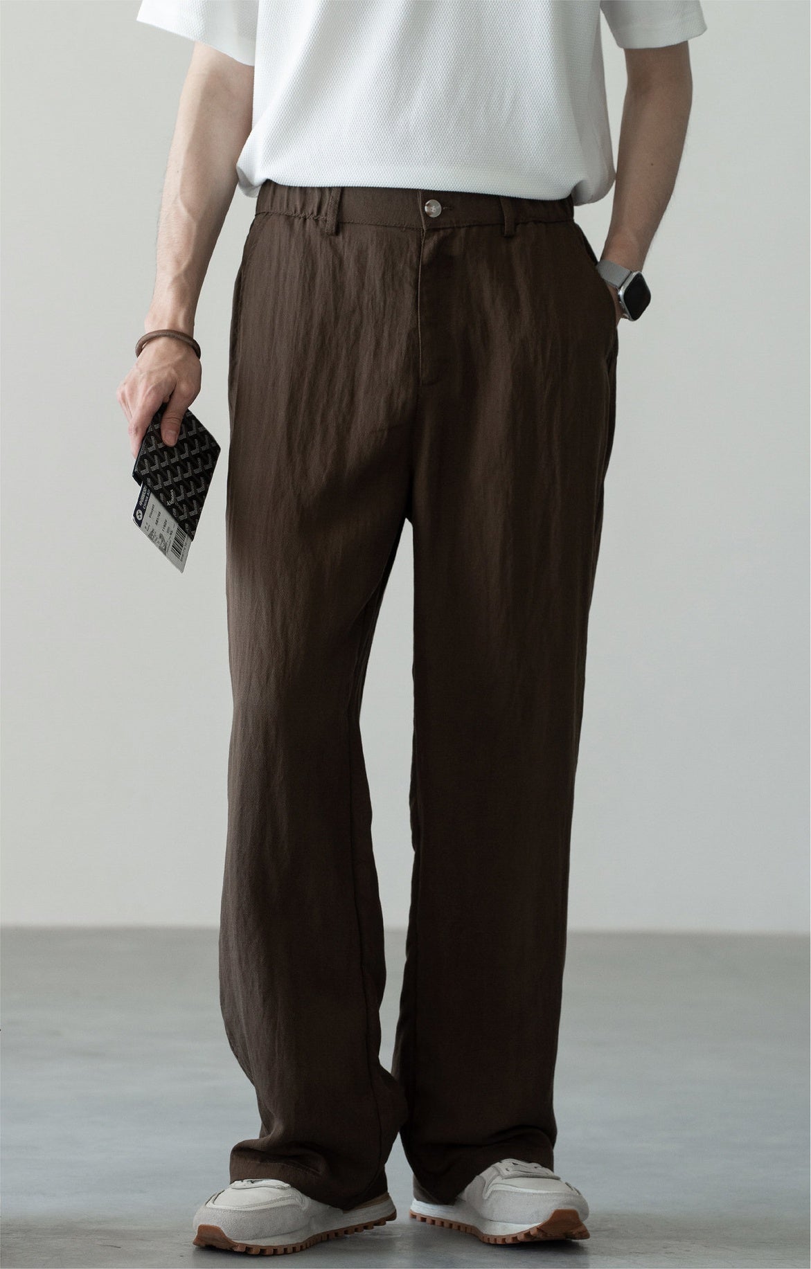 Old Money Linen Lyocell Textured Trousers - COFFEE