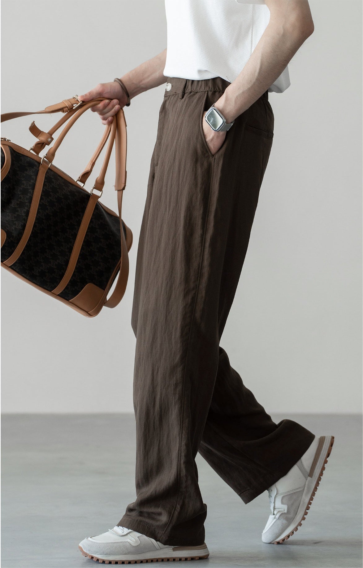 Old Money Linen Lyocell Textured Trousers - COFFEE