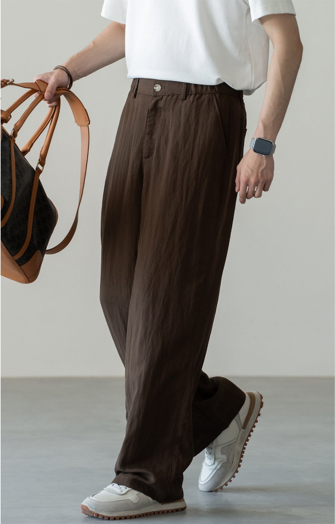 Old Money Linen Lyocell Textured Trousers - COFFEE