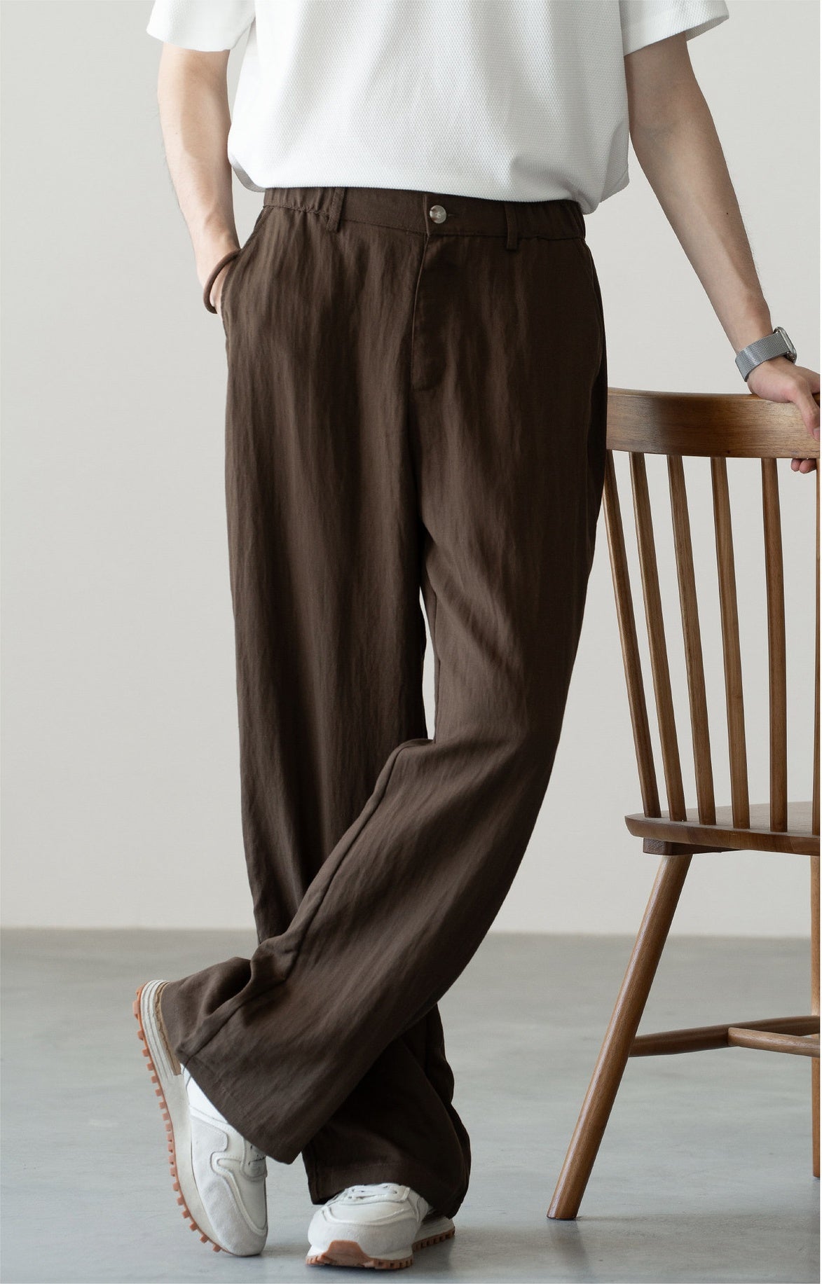 Old Money Linen Lyocell Textured Trousers - COFFEE
