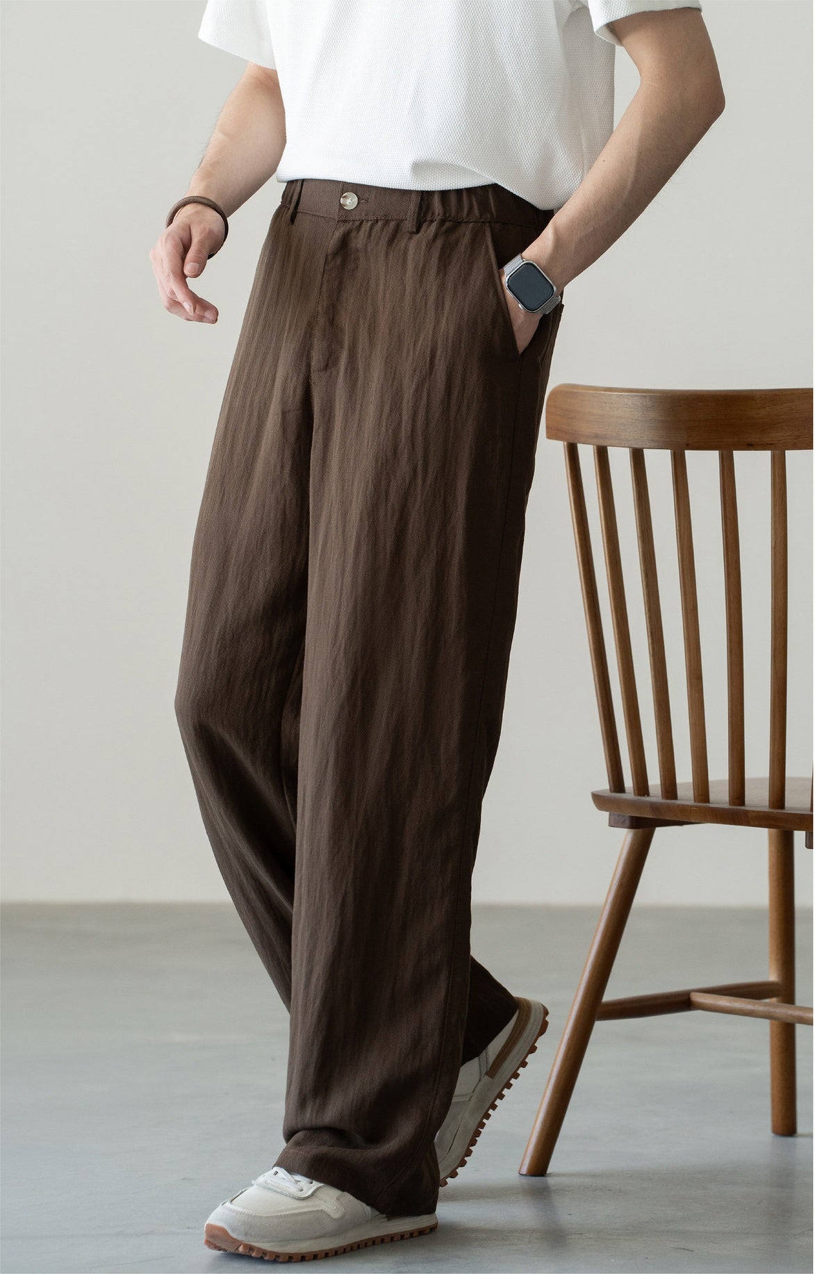 Old Money Linen Lyocell Textured Trousers - COFFEE