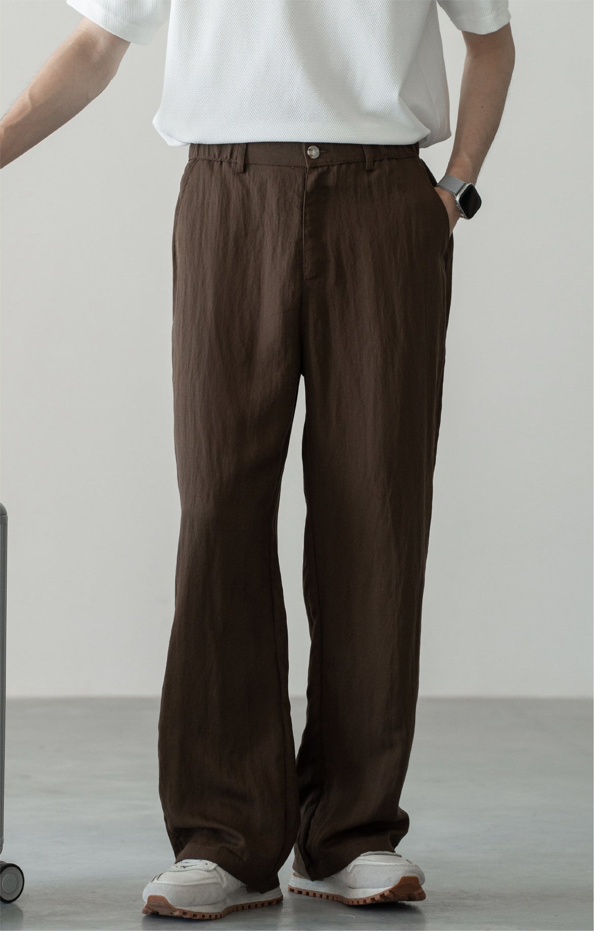 Old Money Linen Lyocell Textured Trousers - COFFEE