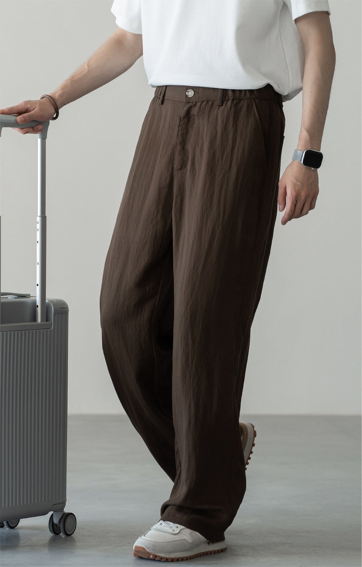 Old Money Linen Lyocell Textured Trousers - COFFEE