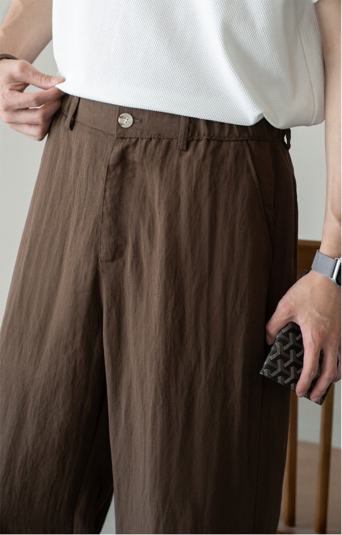 Old Money Linen Lyocell Textured Trousers - COFFEE