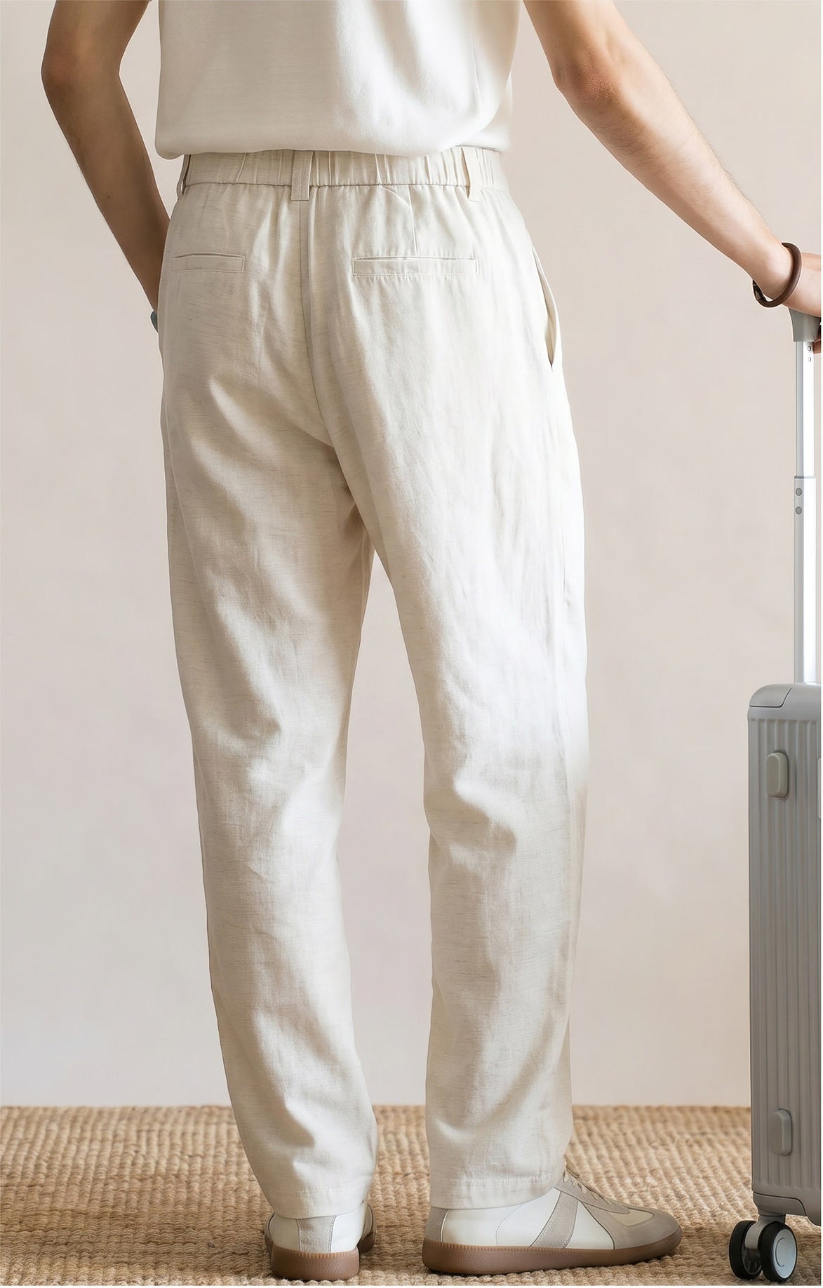 Men's Quiet Luxury 95% Lyocell-Linen Relaxed Trousers - Semi Elastic Waist - HEMP
