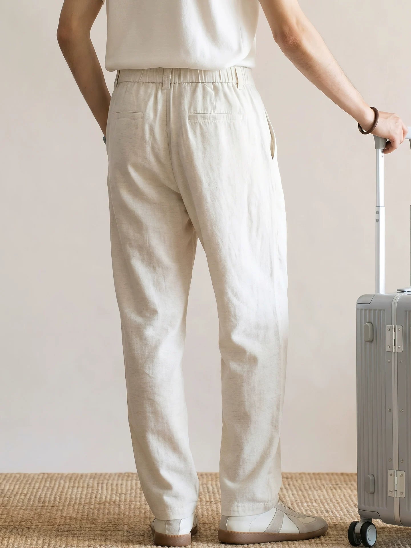 Men's Quiet Luxury 95% Lyocell-Linen Relaxed Trousers - Semi Elastic Waist - HEMP