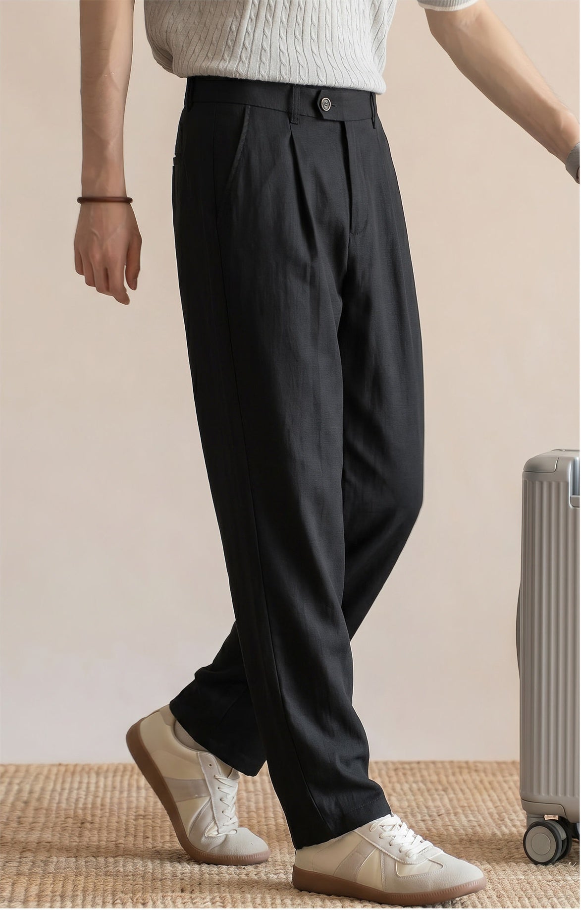 Men's Quiet Luxury 95% Lyocell-Linen Relaxed Trousers - Semi Elastic Waist