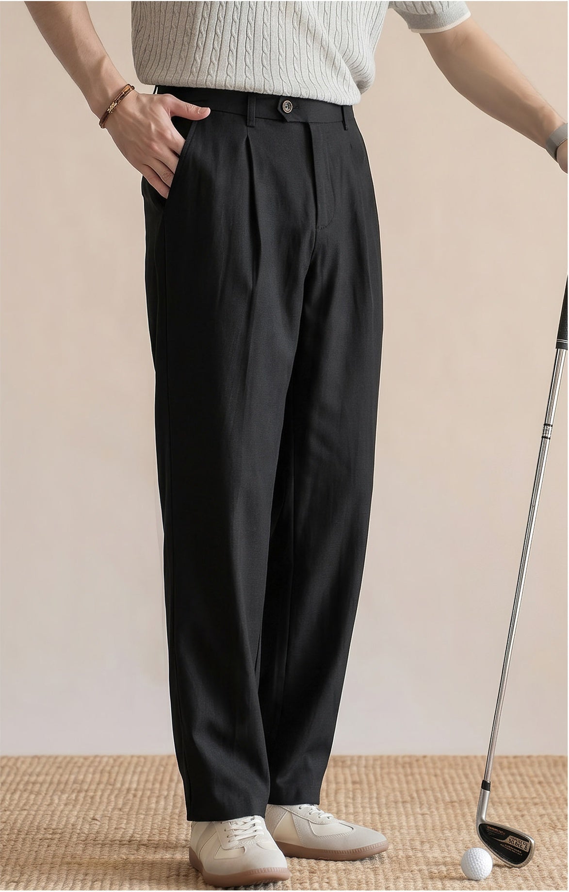 Men's Quiet Luxury 95% Lyocell-Linen Relaxed Trousers - Semi Elastic Waist