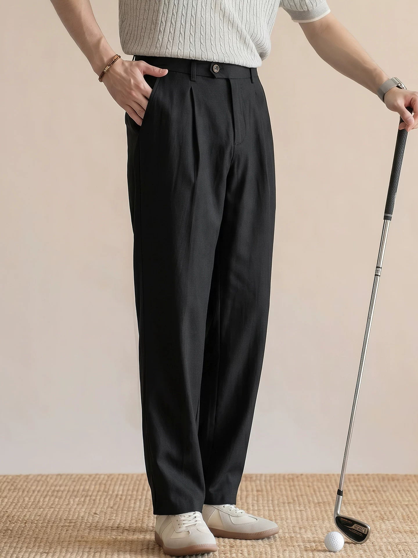 Men's Quiet Luxury 95% Lyocell-Linen Relaxed Trousers - Semi Elastic Waist