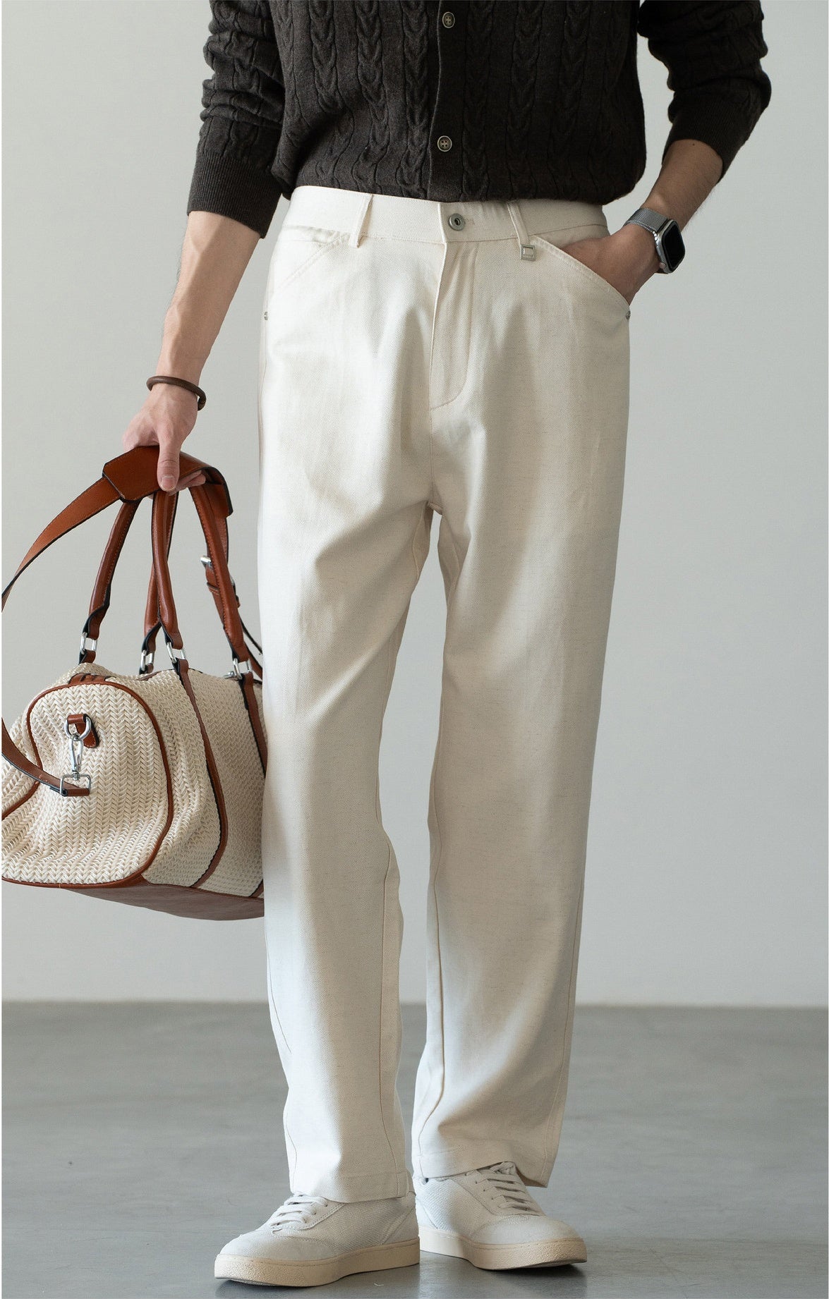 Men's Japanese-Textured 62% Cotton-Lyocell Cloud-Touch Straight Trousers - APRICOT