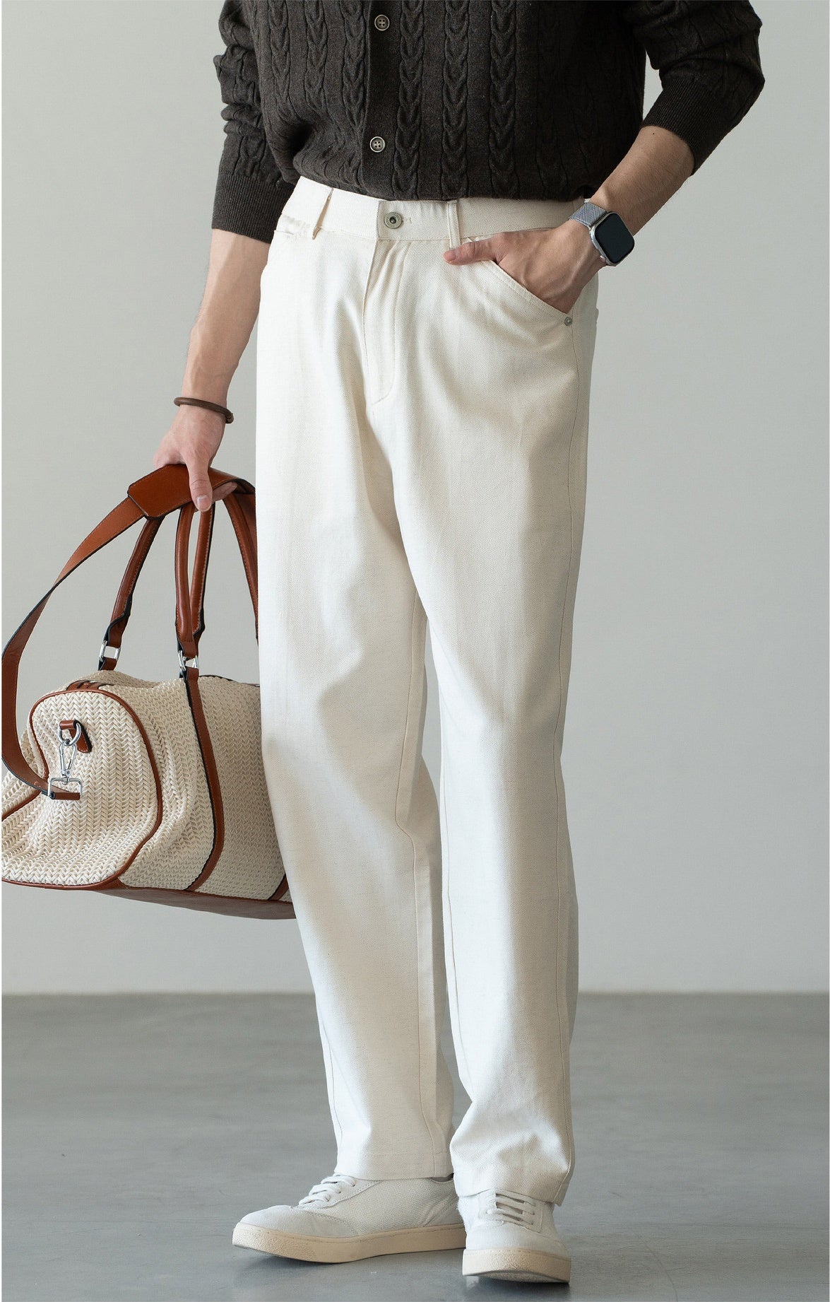 Men's Japanese-Textured 62% Cotton-Lyocell Cloud-Touch Straight Trousers - APRICOT