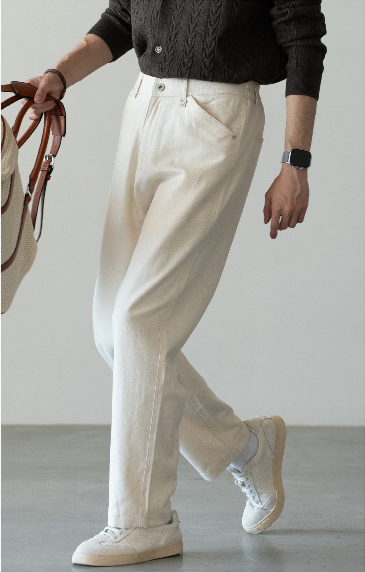Men's Japanese-Textured 62% Cotton-Lyocell Cloud-Touch Straight Trousers - APRICOT
