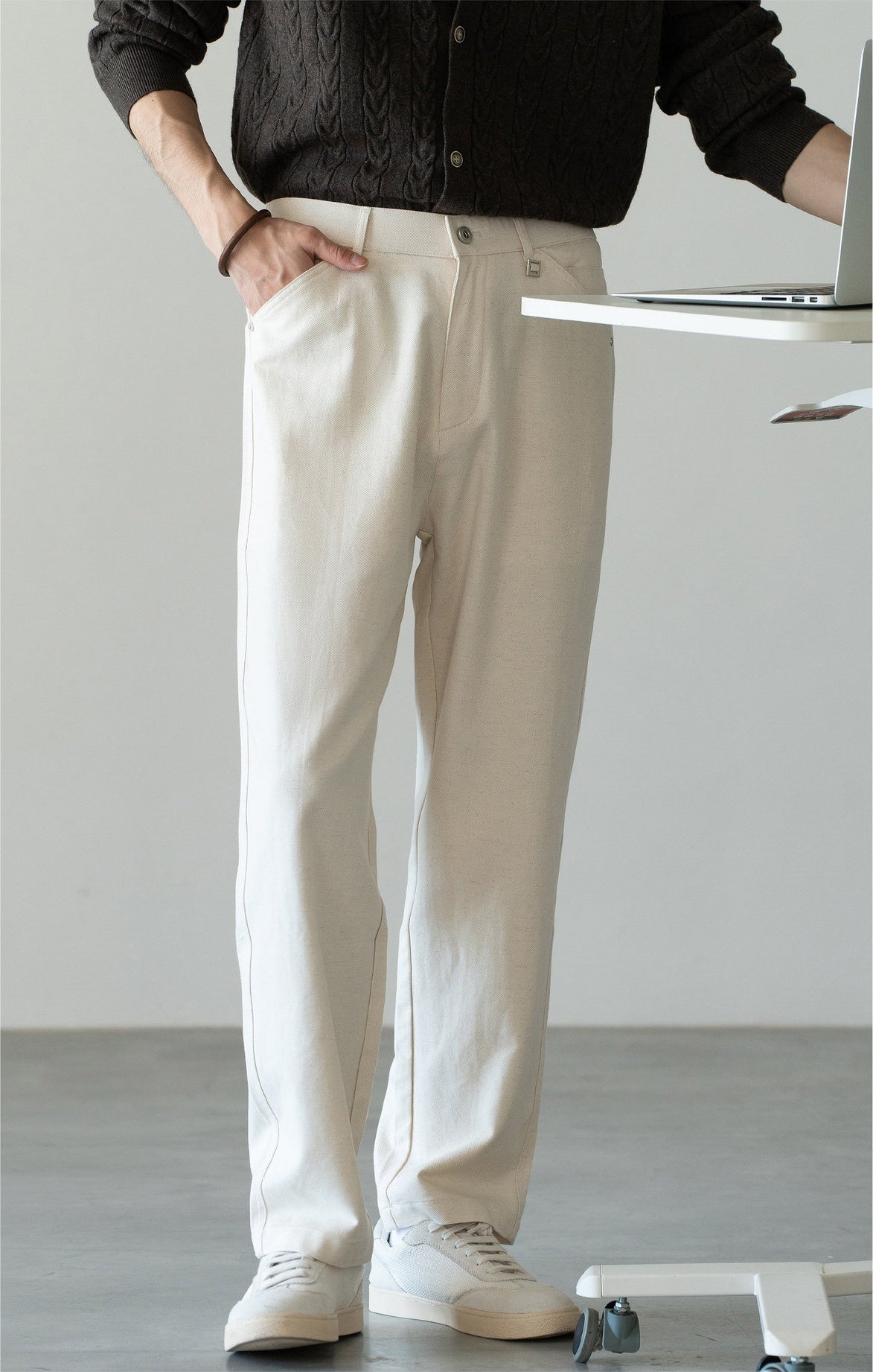 Men's Japanese-Textured 62% Cotton-Lyocell Cloud-Touch Straight Trousers - APRICOT