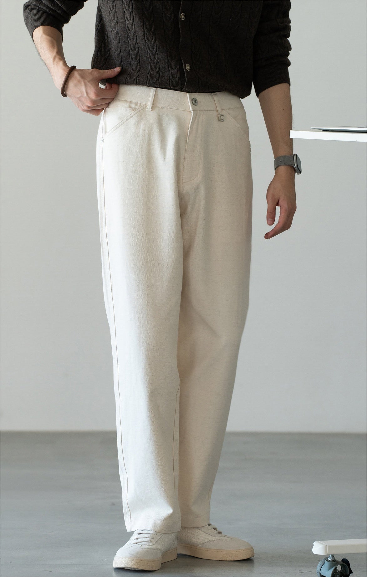 Men's Japanese-Textured 62% Cotton-Lyocell Cloud-Touch Straight Trousers - APRICOT
