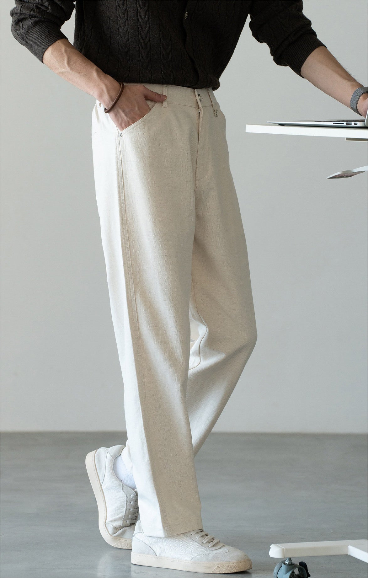 Men's Japanese-Textured 62% Cotton-Lyocell Cloud-Touch Straight Trousers - APRICOT