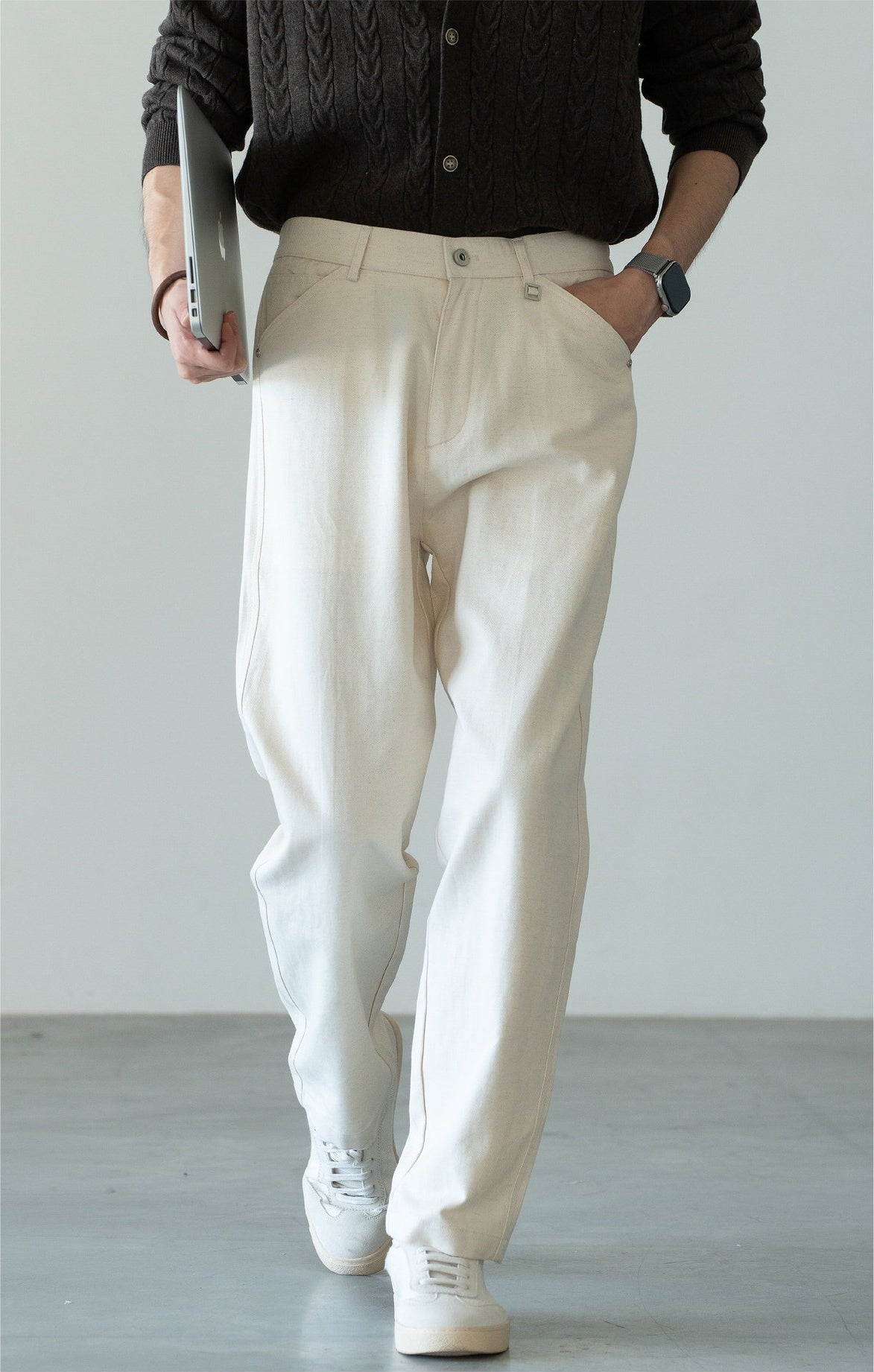 Men's Japanese-Textured 62% Cotton-Lyocell Cloud-Touch Straight Trousers - APRICOT