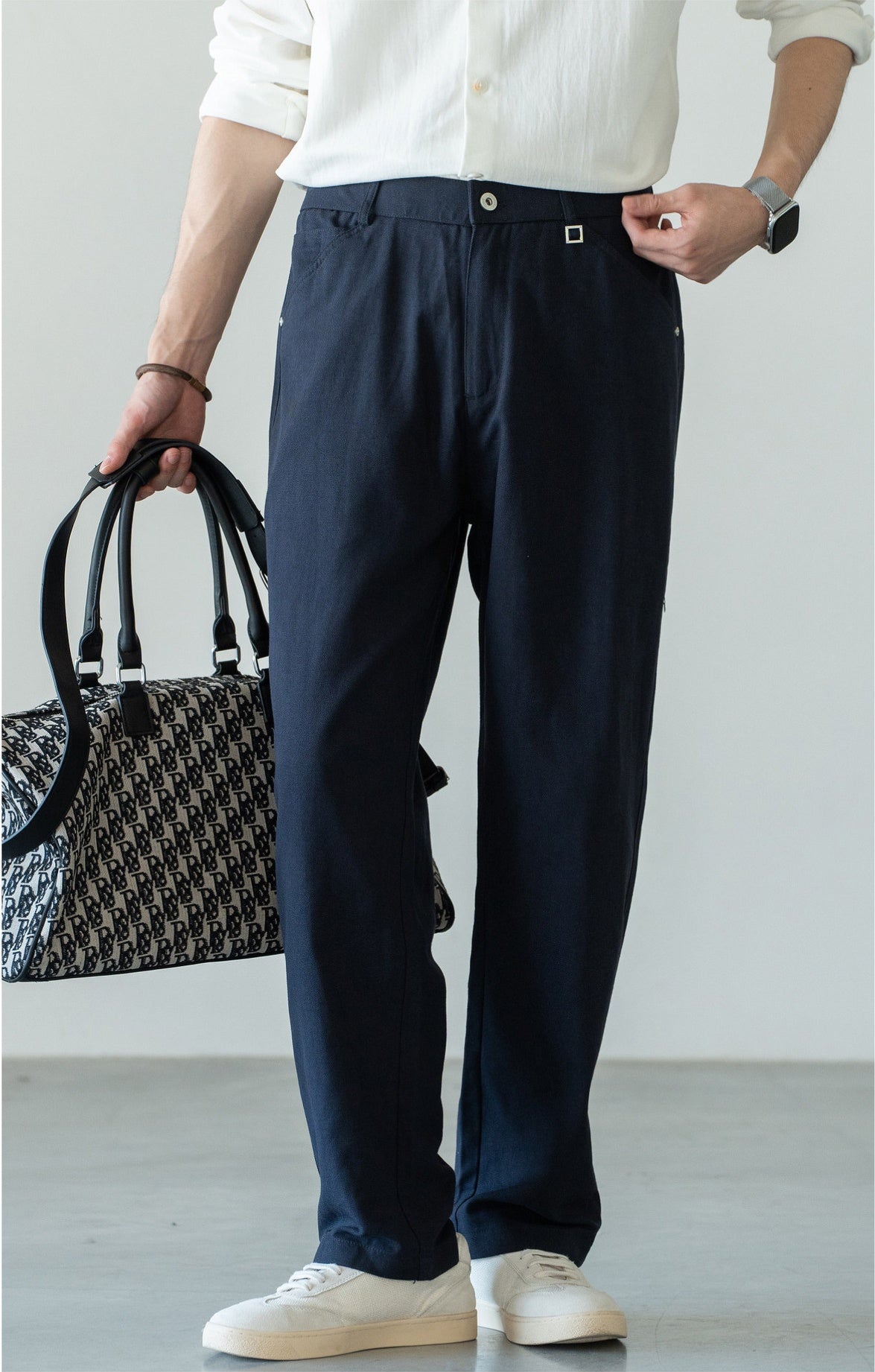 Men's Japanese-Textured 62% Cotton-Lyocell Cloud-Touch Straight Trousers - ROYAL BLUE