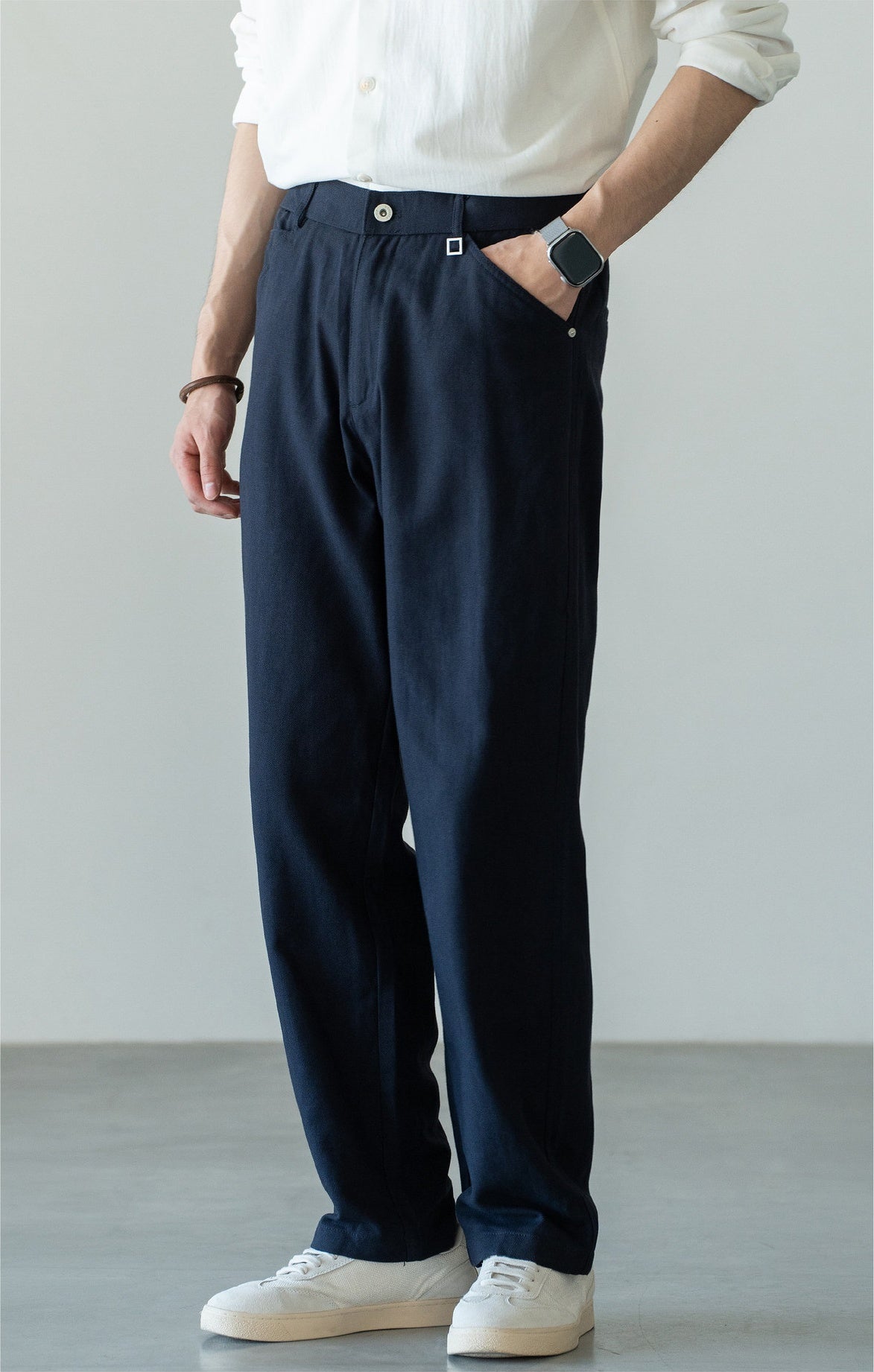 Men's Japanese-Textured 62% Cotton-Lyocell Cloud-Touch Straight Trousers - ROYAL BLUE