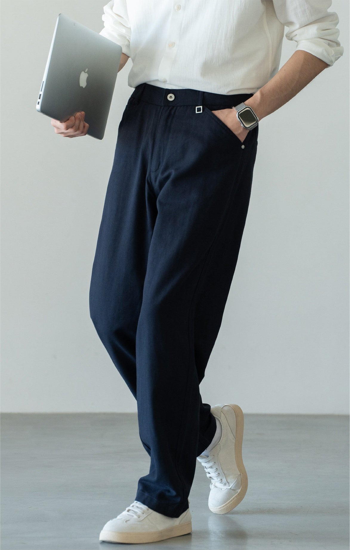 Men's Japanese-Textured 62% Cotton-Lyocell Cloud-Touch Straight Trousers - ROYAL BLUE