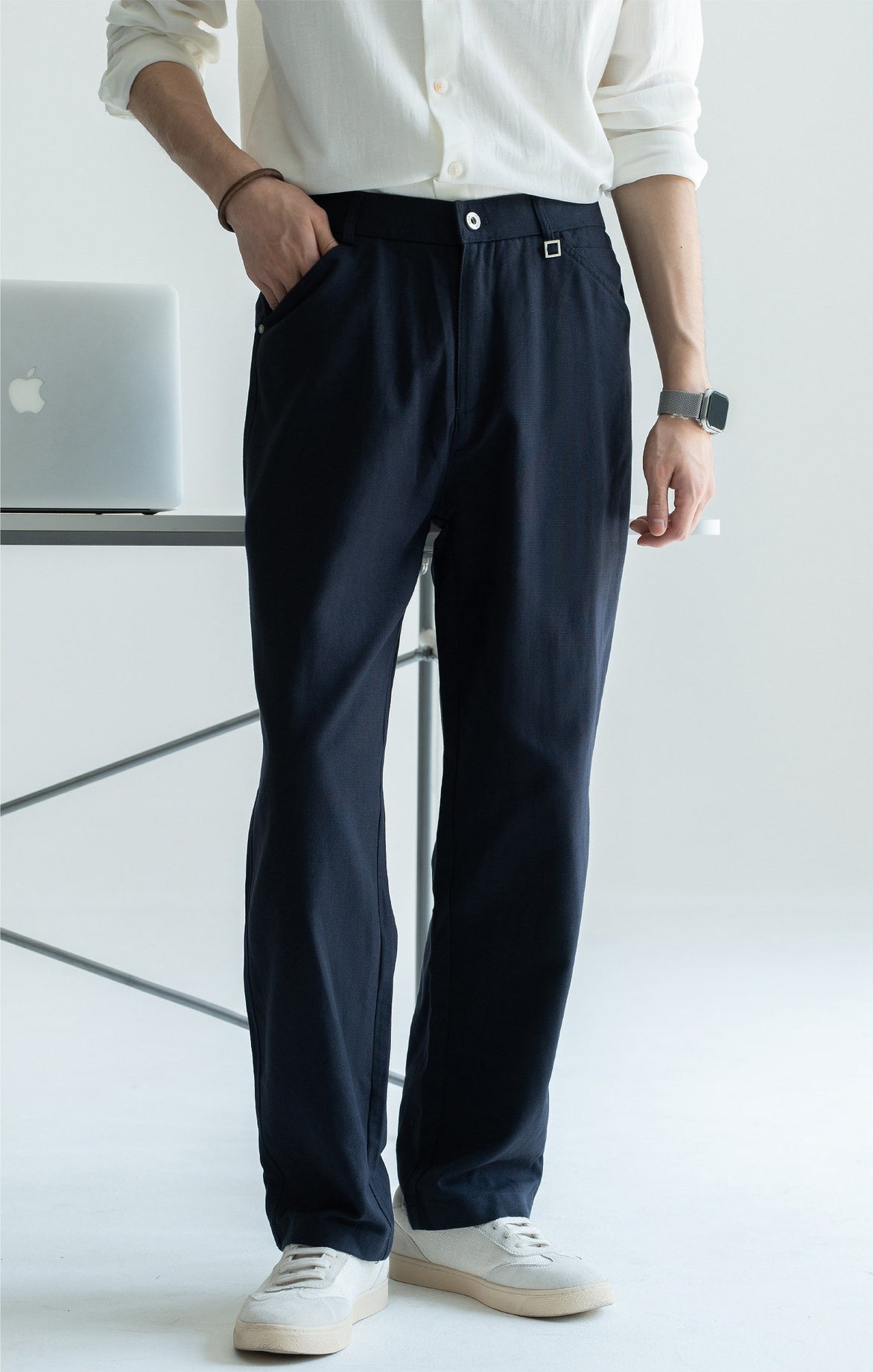 Men's Japanese-Textured 62% Cotton-Lyocell Cloud-Touch Straight Trousers - ROYAL BLUE