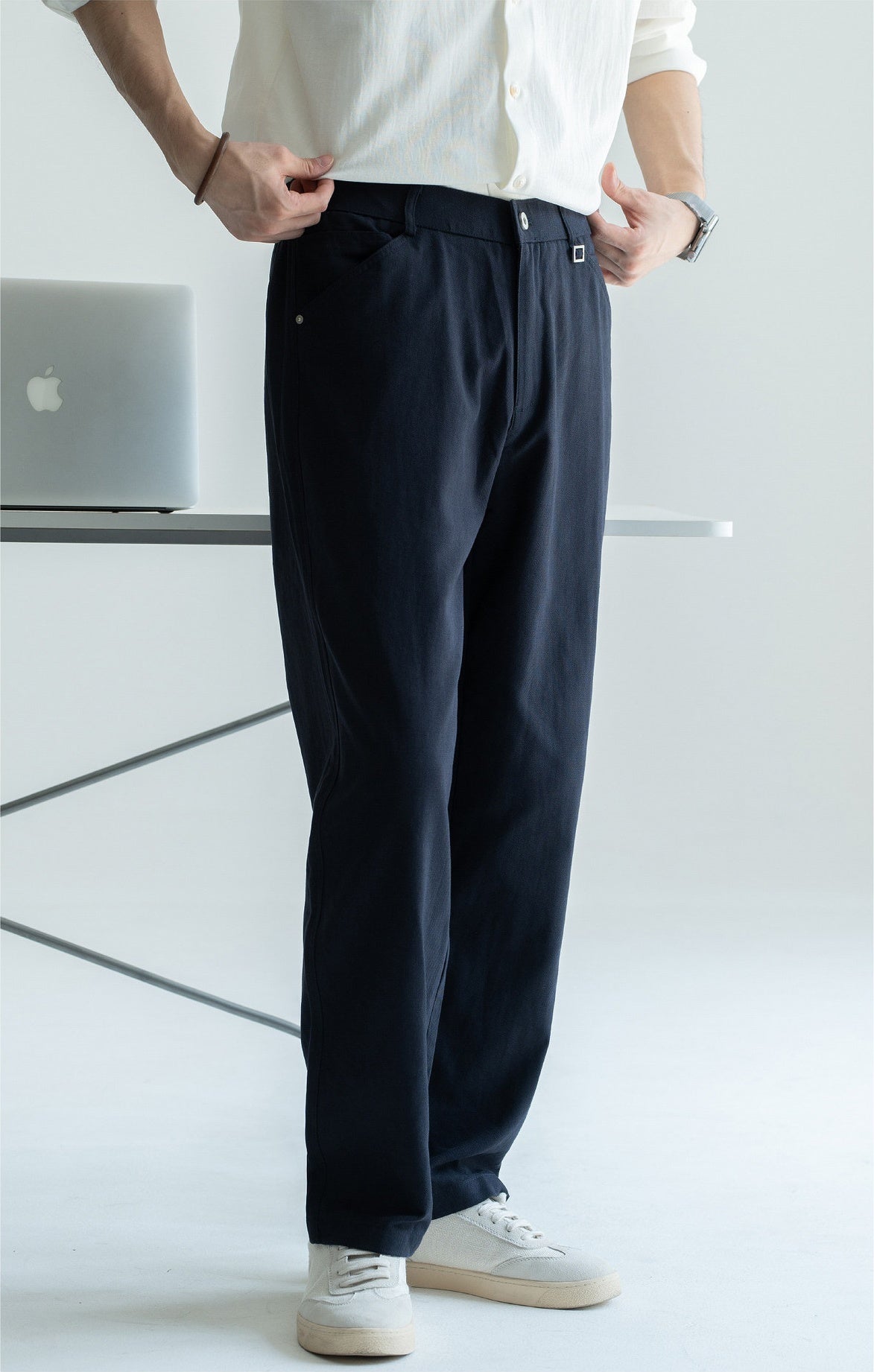 Men's Japanese-Textured 62% Cotton-Lyocell Cloud-Touch Straight Trousers - ROYAL BLUE