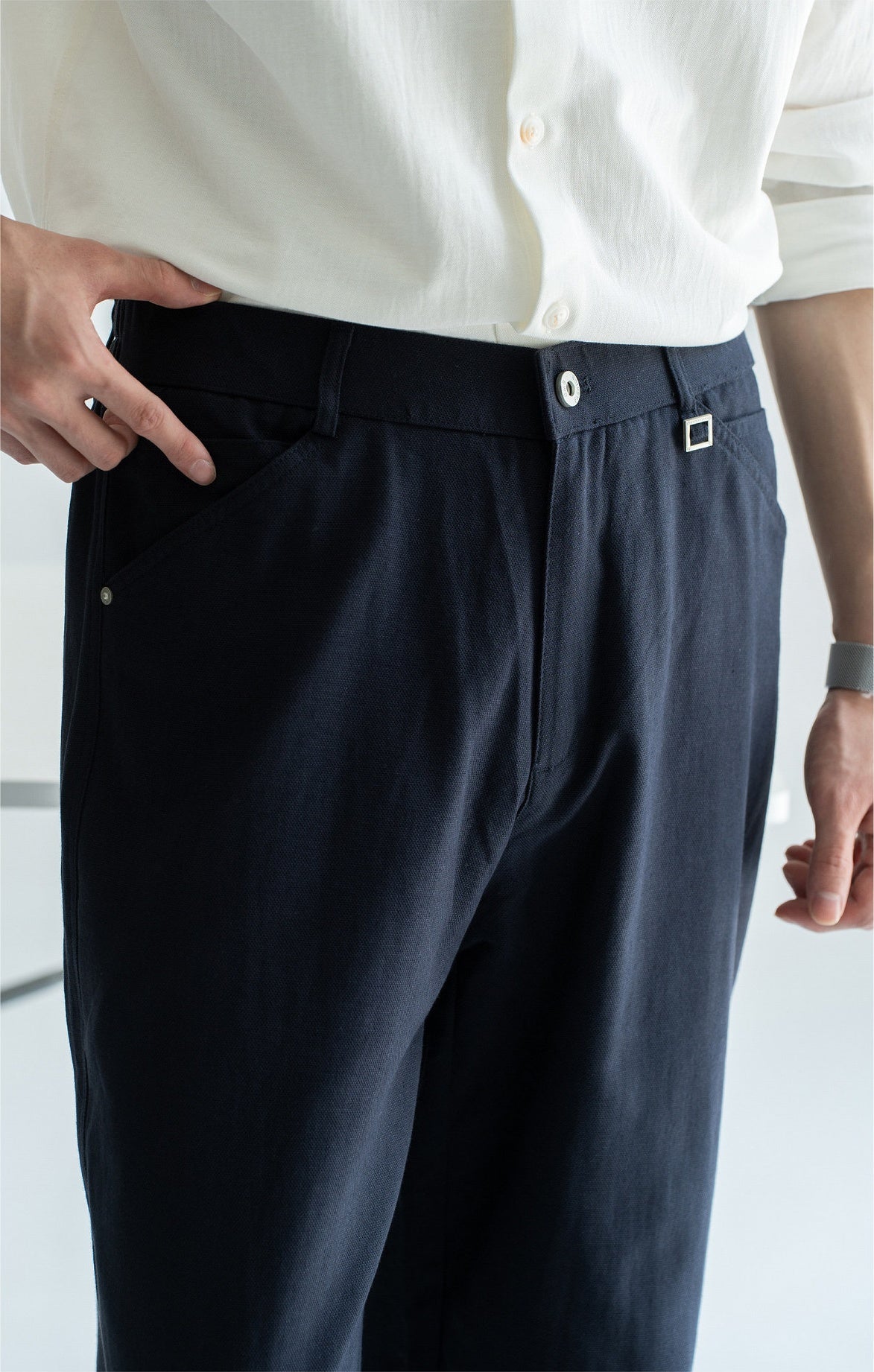 Men's Japanese-Textured 62% Cotton-Lyocell Cloud-Touch Straight Trousers - ROYAL BLUE