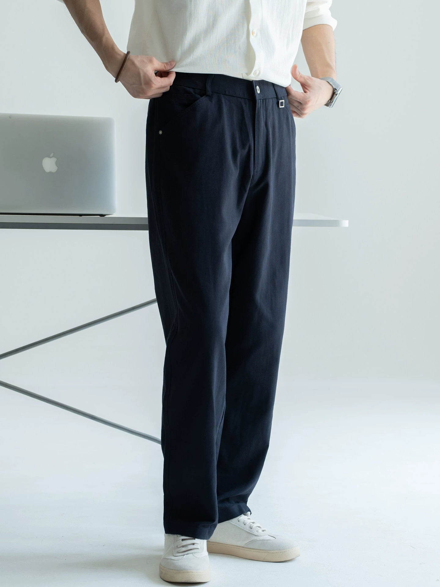 Men's Japanese-Textured 62% Cotton-Lyocell Cloud-Touch Straight Trousers - ROYAL BLUE