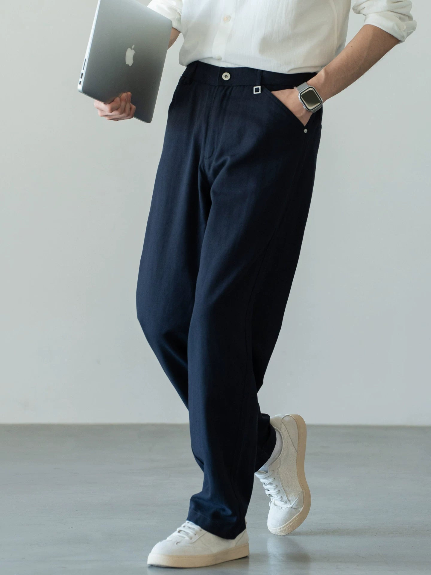 Men's Japanese-Textured 62% Cotton-Lyocell Cloud-Touch Straight Trousers - ROYAL BLUE