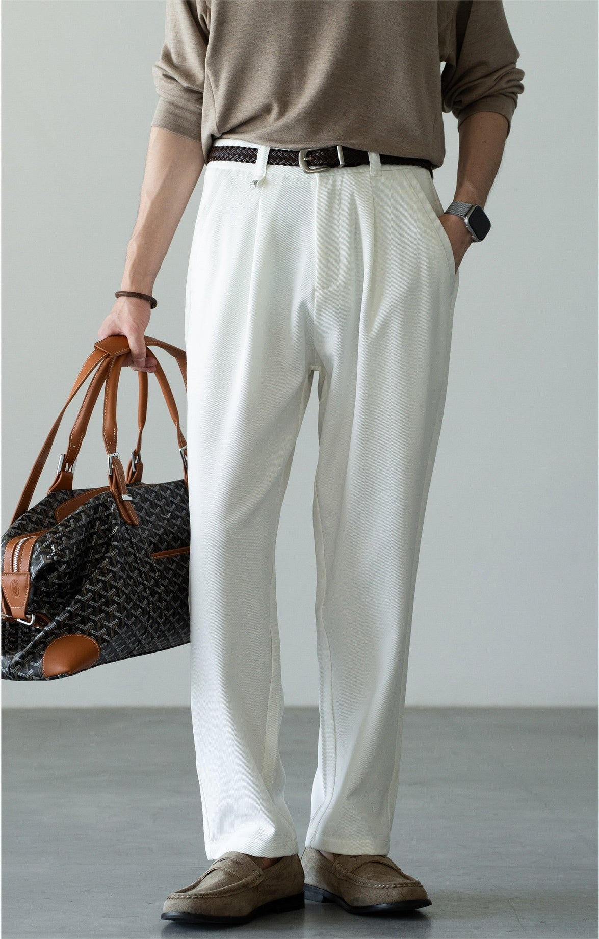 Men's Korean-Fit High-Stretch Lyocell Drape Travel Trousers – Wrinkle-Free - PEARL WHITE