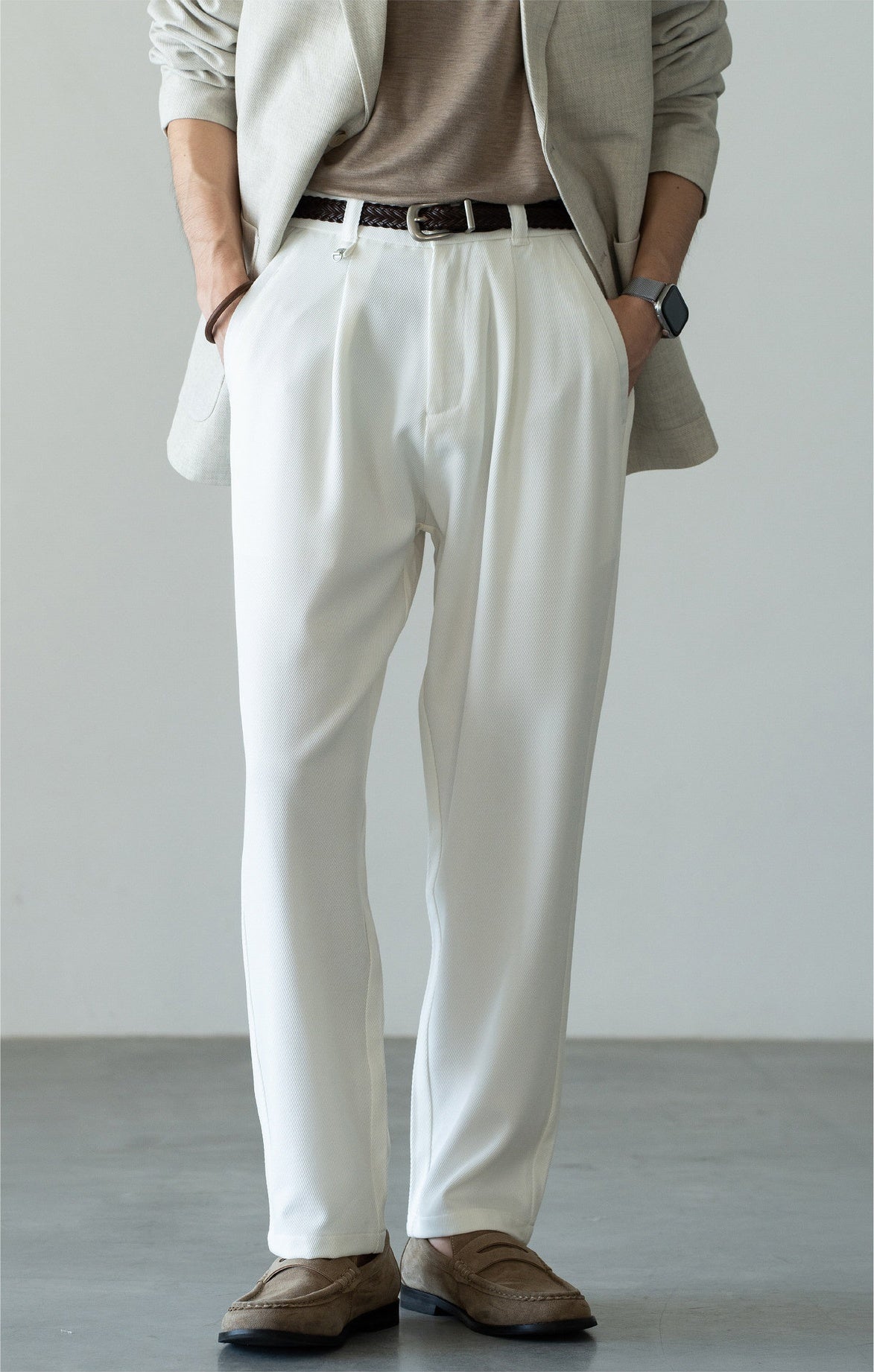 Men's Korean-Fit High-Stretch Lyocell Drape Travel Trousers – Wrinkle-Free - PEARL WHITE