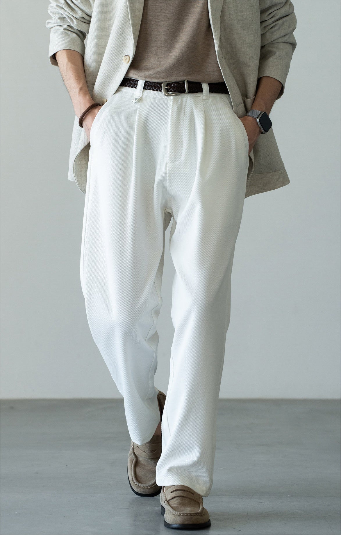 Men's Korean-Fit High-Stretch Lyocell Drape Travel Trousers – Wrinkle-Free - PEARL WHITE