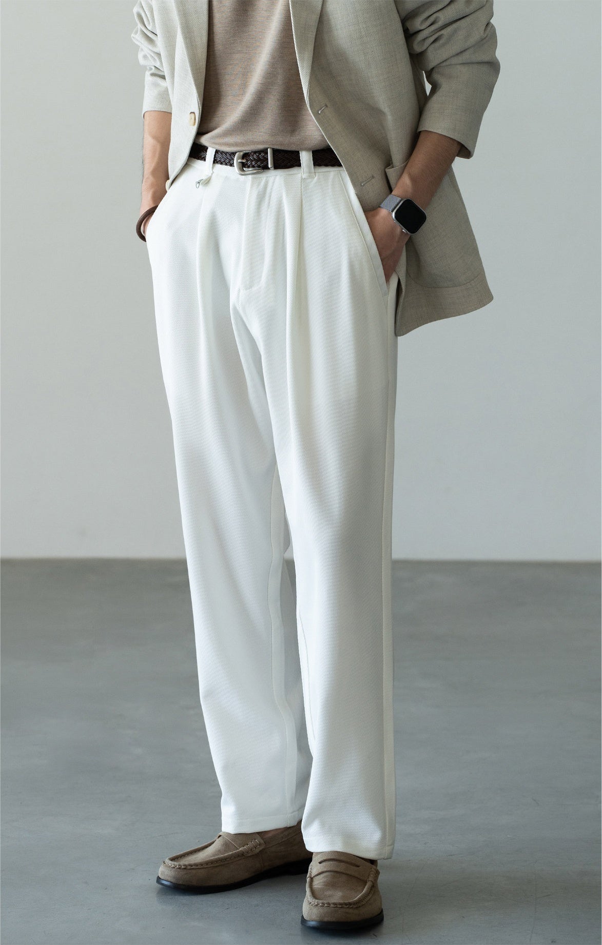Men's Korean-Fit High-Stretch Lyocell Drape Travel Trousers – Wrinkle-Free - PEARL WHITE